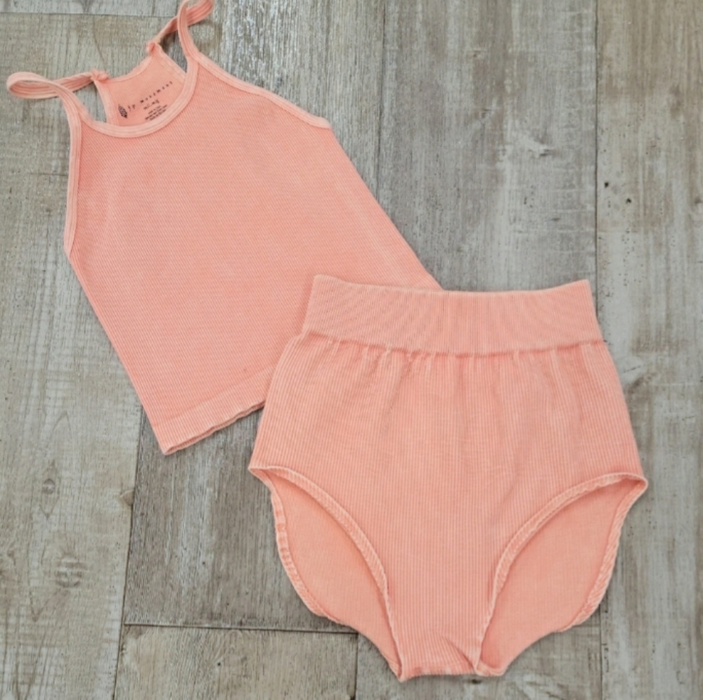 FREE PEOPLE 2 PC. Bundle Happiness Run Top & Short Set M/L Peach Melon Orange